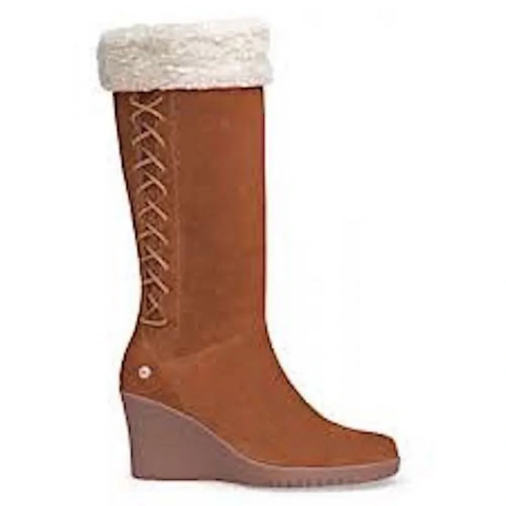 UGG AUSTRALIA WOMEN’S FELICITY SUEDE WEDGE BOOT CHESTNUT SZ 6